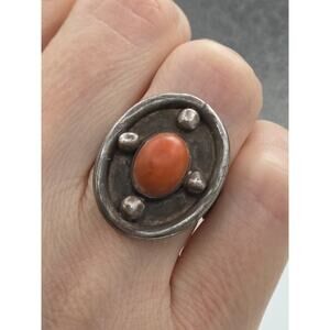 Vintage Sterling Silver 925 Coral Native American Ring Size 6.5